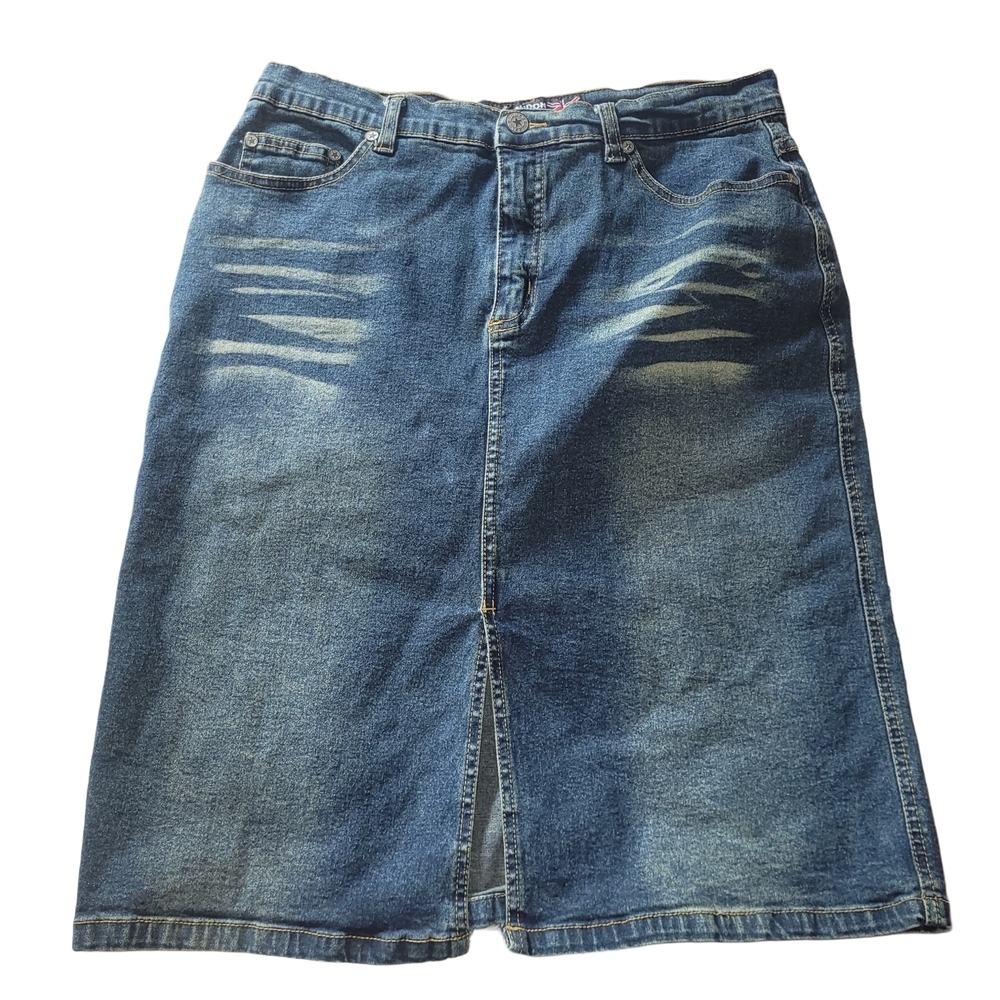 London Blues Distressed Mid-length Denim Skirt Size 11